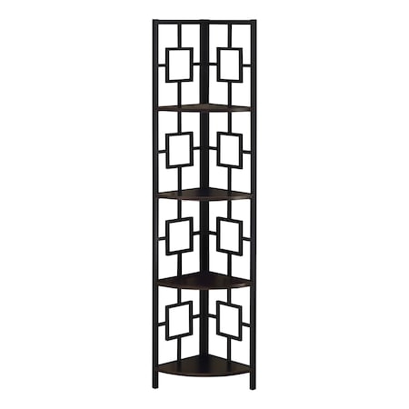 Monarch Specialties Bookshelf, Bookcase, Etagere, Corner, 4 Tier, 62"H, Office, Bedroom, Metal, Laminate, Brown, Black I 3612